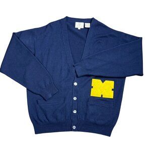 VIYELLA Collegiate Letter Button Up Sweater University of Michigan Blue Sz S
